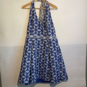 Modcloth Blue and White Backless Halter Dress